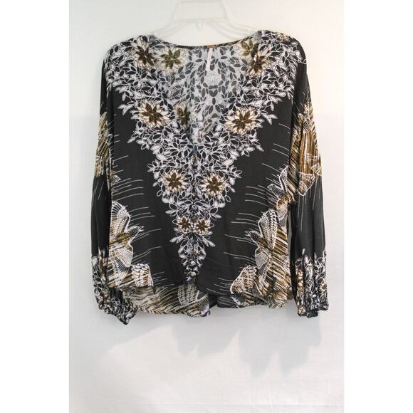 Free People Tops - Free People Birds of a Feather Top Womens size S Black Deep V-Neck Button Up